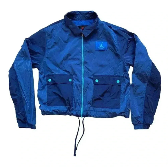 Jordan Essentials Flight Woven Full Zip Nylon Jacket Loose Fit Royal Blue Small - Picture 2 of 14